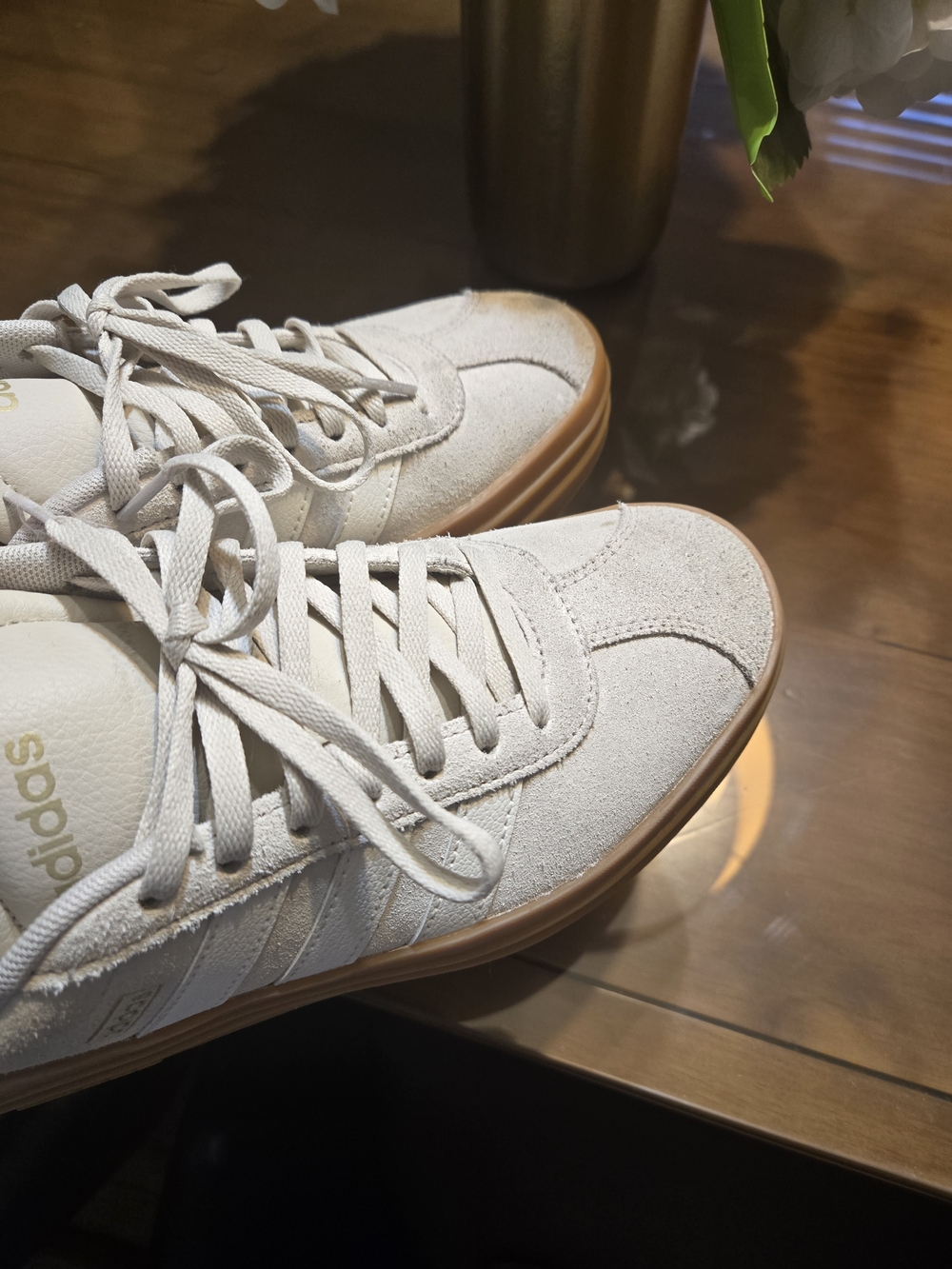 adidas Women’s White Suede Platform Sneakers with Gum Sole - Picture 9 of 9
